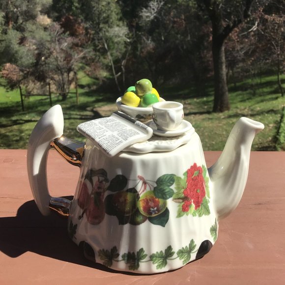 COPY - VINTAGE PORTMEIRION PAUL CARDEW Mini POMONA TEACUP w/Green Apples Bowl